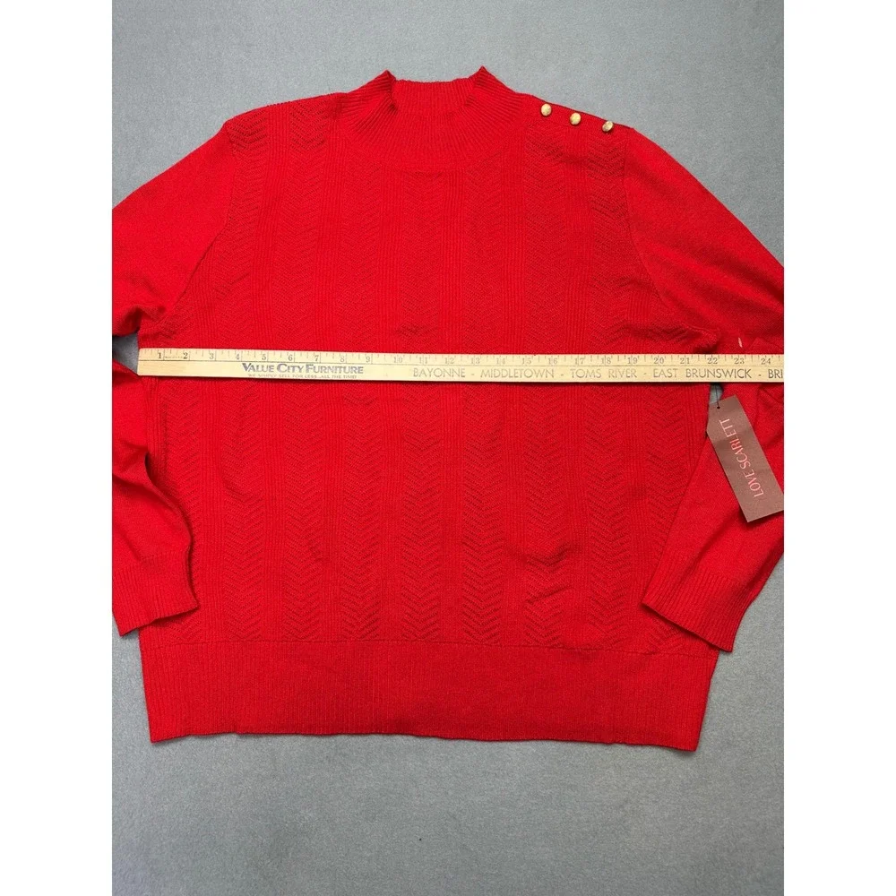 Love Scarlett‎ Vixen Red Mock Neck Sweater Gold Button Shoulder Chevron XL NEW